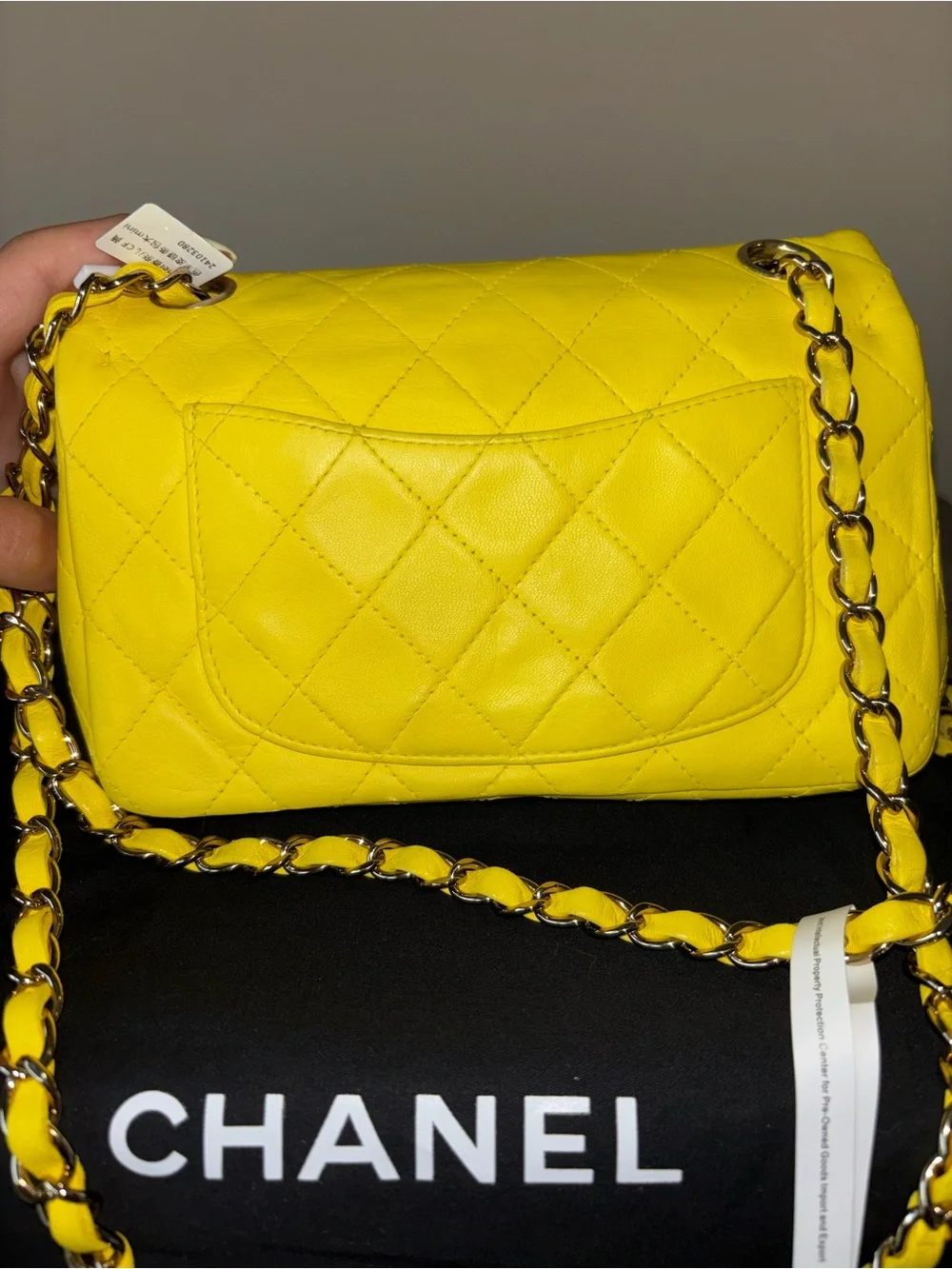 CHANEL Yellow Quilted Lambskin Mini Flap Bag with Gold Hardware